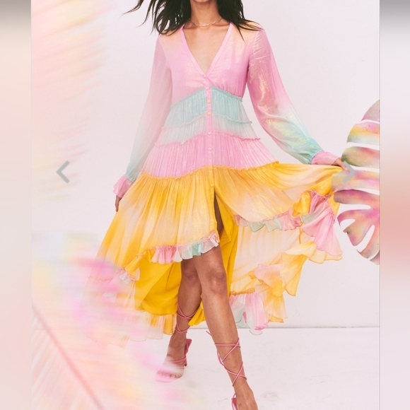 ROCOCO SAND Maxi Dress Summer Sequin Pastel High-Low Dress Ombre Bloggers Fave - Picture 1 of 16